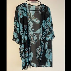 sheer black plant kimono